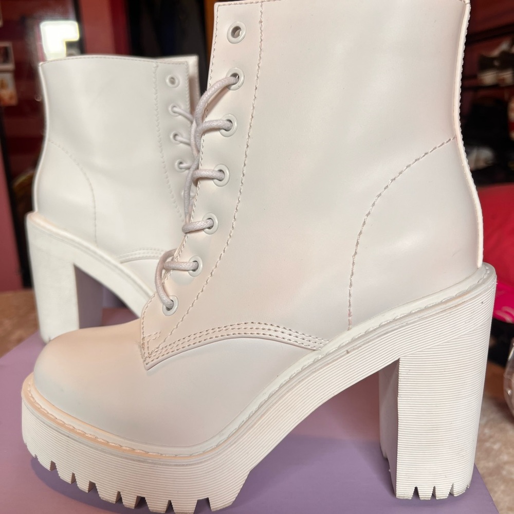 Madden Girl White Lace Up Boots with Chunky Sole
